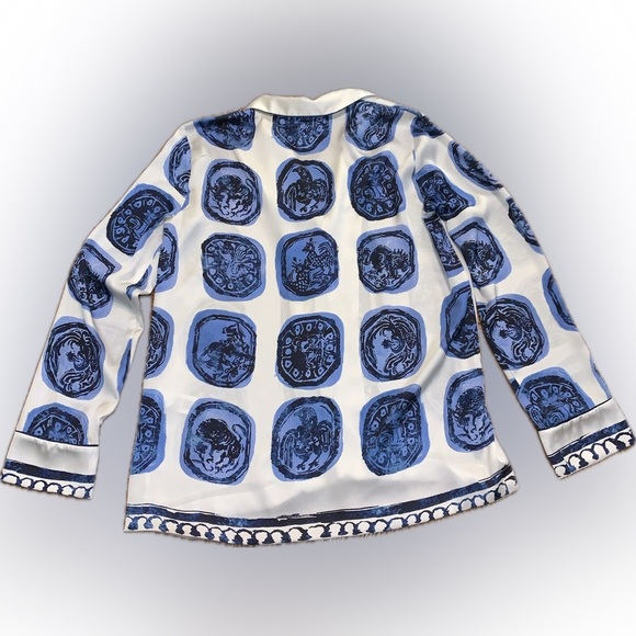 Zara ZW Collection Flowy Silky Button Down  Collar Shirt Blue White Oversized XS - Picture 4 of 11